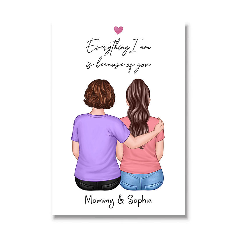 Everything I Am Is Because Of You Mother Daughter Gift Personalized Poster