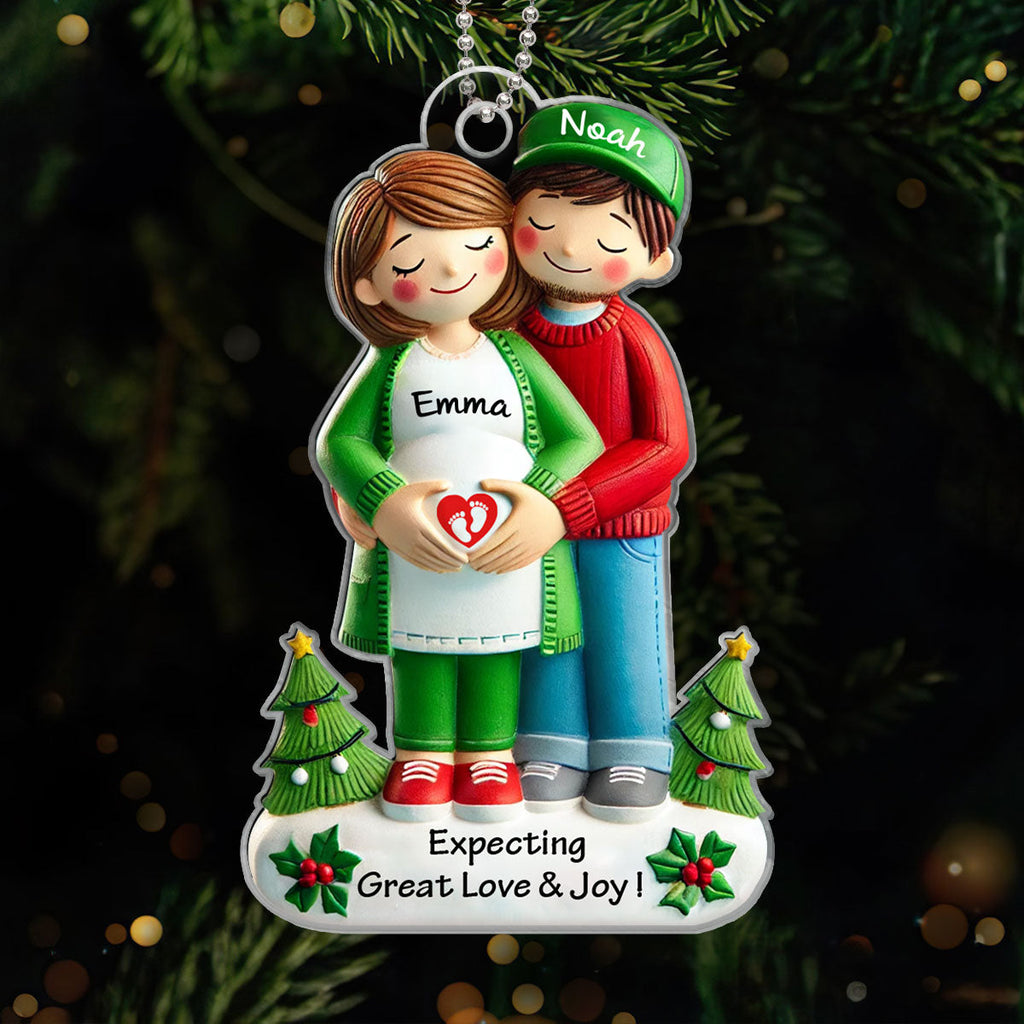 Expecting Great Love And Joy Personalized Baby on the Way Couple Christmas Ornament, 3D Effect Christmas Ornament