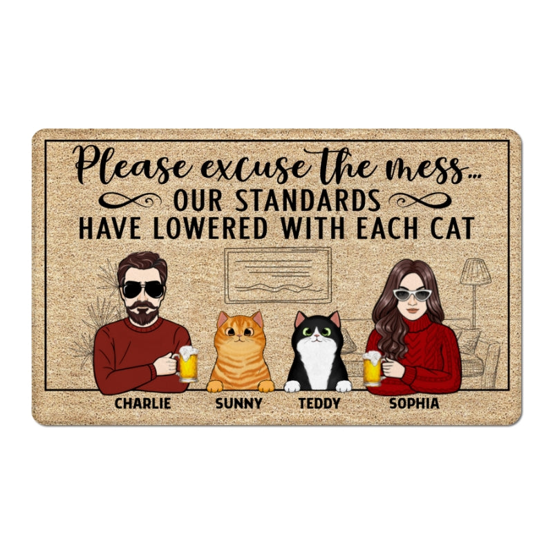 Excuse The Mess Cat Mom Cat Dad Funny Housewarming Gift Personalized Doormat
