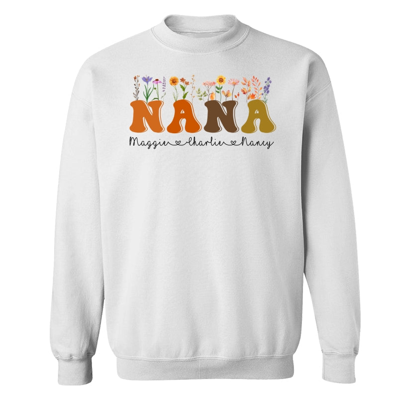 Fall Autumn Flowers Leaves On Text Grandma Mom Personalized Shirt
