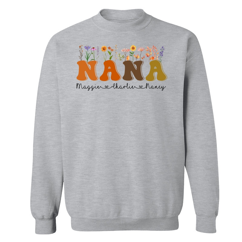 Fall Autumn Flowers Leaves On Text Grandma Mom Personalized Shirt