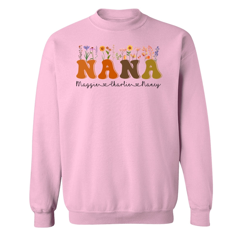 Fall Autumn Flowers Leaves On Text Grandma Mom Personalized Shirt