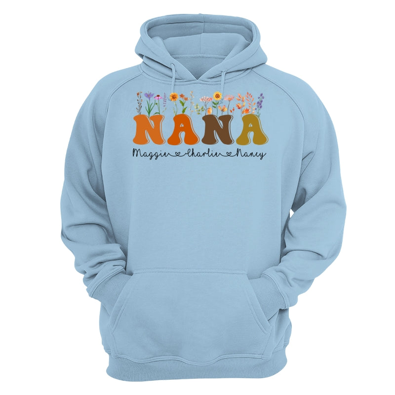 Fall Autumn Flowers Leaves On Text Grandma Mom Personalized Shirt