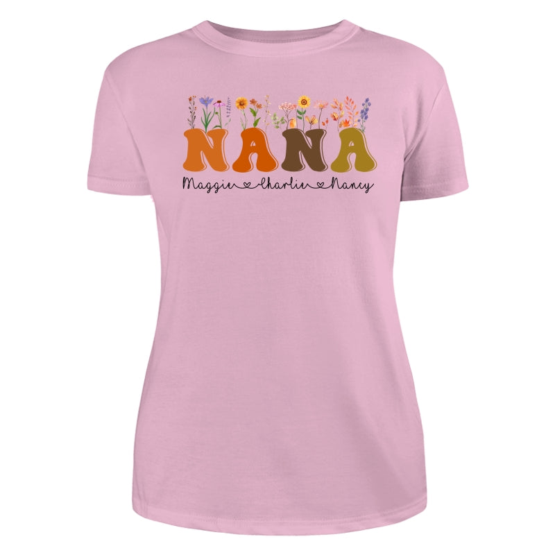 Fall Autumn Flowers Leaves On Text Grandma Mom Personalized Shirt