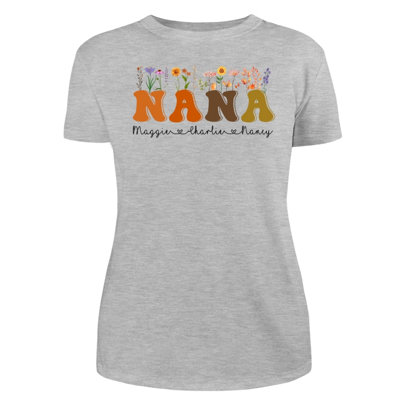 Fall Autumn Flowers Leaves On Text Grandma Mom Personalized Shirt