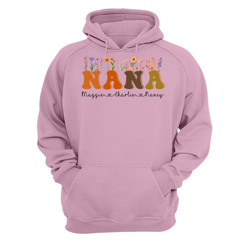 Fall Autumn Flowers Leaves On Text Grandma Mom Personalized Shirt