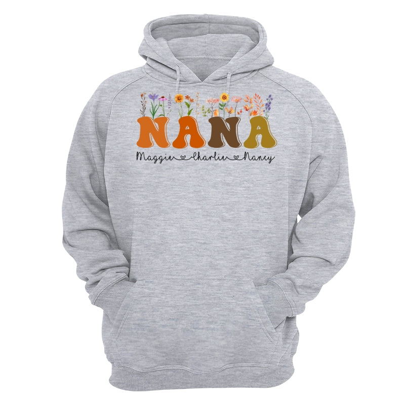 Fall Autumn Flowers Leaves On Text Grandma Mom Personalized Shirt
