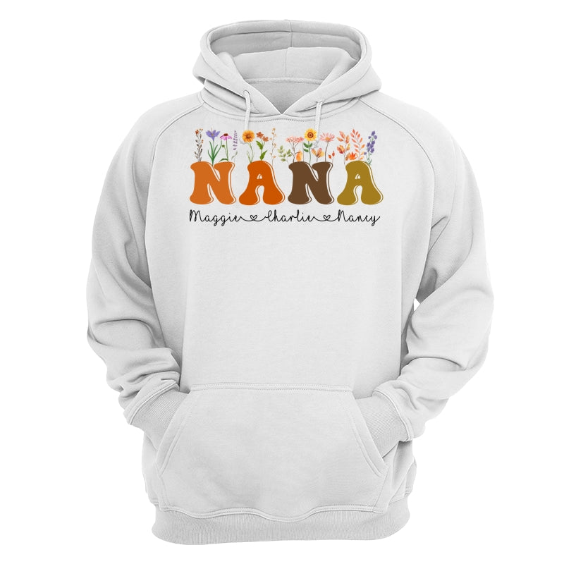 Fall Autumn Flowers Leaves On Text Grandma Mom Personalized Shirt
