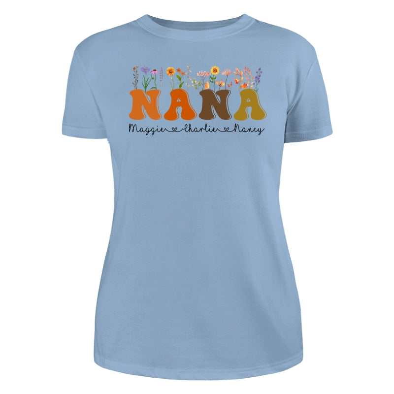 Fall Autumn Flowers Leaves On Text Grandma Mom Personalized Shirt